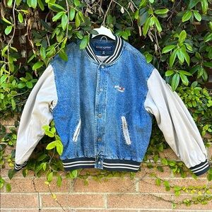 Vintage Denim Varsity Jacket with Embroidered Logo